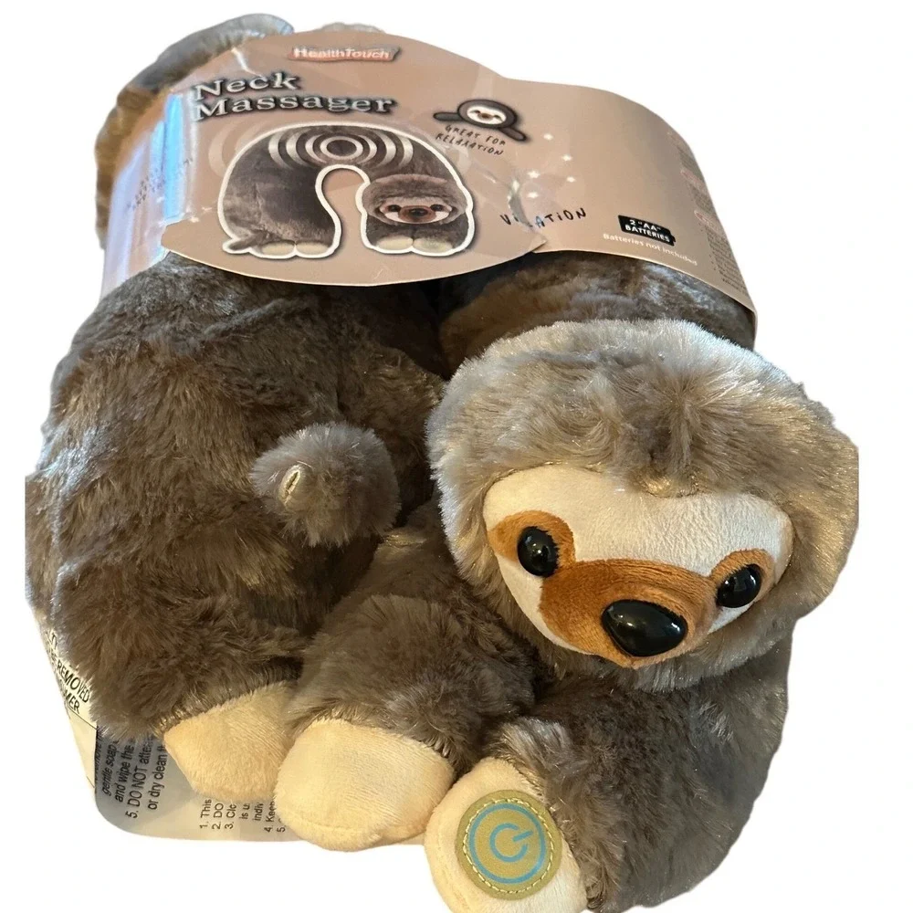 HealthTouch Sloth Vibrating Neck Massager Plush Grey Travel/Home/Work Pillow New